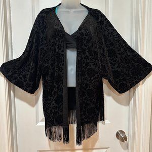 Lily White Women’s Sexy Black Semi-Sheer Kimono Cover-up w/Fringe, Size XL